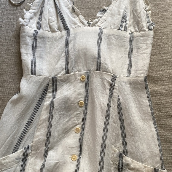 Reformation Brienne Midi Dress 100% Linen V Neck Button Black White Striped 8 - Picture 11 of 14